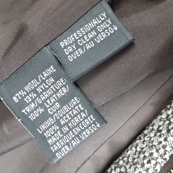 Dana Buchman Brown Tweed Zip Up Vintage Jacket Leather Trim M8 P - Picture 4 of 5